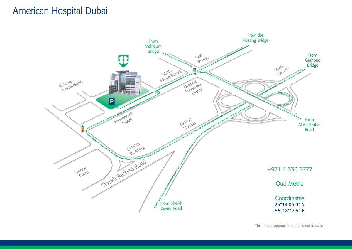 ramani ya American hospital Dubai